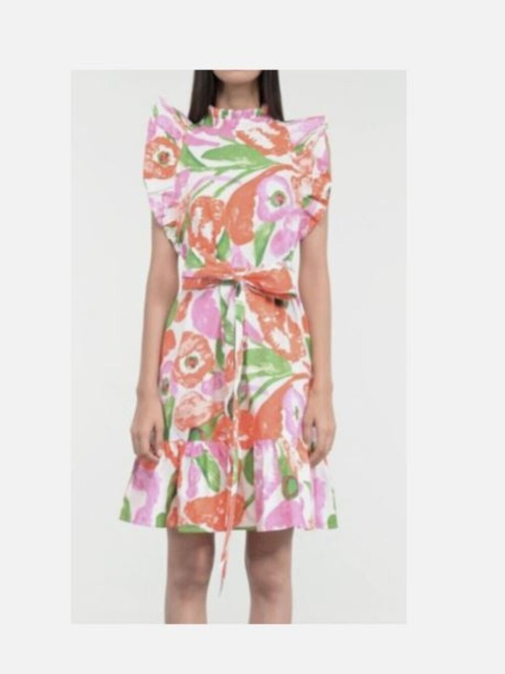 NWT BANJANAN sz m Bulbul Cotton Dress Euphoric Bloom Vivid Floral Pink Orange